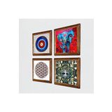 Pinecone Nazar, Hayat Ağacı, Fil, Yaşam Çiçeği Taş Duvar Tablosu - Ahşap Çerçeveli Taş Tablo - 25x25 cm - 4 Parça Set - Dekoratif Duvar Sanatı - Modern Ev ve Ofis Duvar Dekoru W4-898
