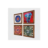Pinecone Nazar, Hayat Ağacı, Mandala, Fil Taş Duvar Tablosu - Ahşap Çerçeveli Taş Tablo - 25x25 cm - 4 Parça Set - Dekoratif Duvar Sanatı - Modern Ev ve Ofis Duvar Dekoru W4-887