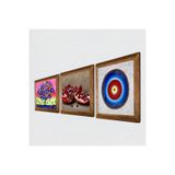 Pinecone Nazar, Hayat Ağacı, Nar Taş Duvar Tablosu - Ahşap Çerçeveli Taş Tablo - 25x25 cm - 3 Parça Set - Dekoratif Duvar Sanatı - Modern Ev ve Ofis Duvar Dekoru W3-1065