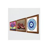 Pinecone Nazar, Hayat Ağacı, Nar Taş Duvar Tablosu - Ahşap Çerçeveli Taş Tablo - 25x25 cm - 3 Parça Set - Dekoratif Duvar Sanatı - Modern Ev ve Ofis Duvar Dekoru W3-1066