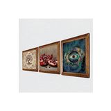 Pinecone Nazar, Hayat Ağacı, Nar Taş Duvar Tablosu - Ahşap Çerçeveli Taş Tablo - 25x25 cm - 3 Parça Set - Dekoratif Duvar Sanatı - Modern Ev ve Ofis Duvar Dekoru W3-937