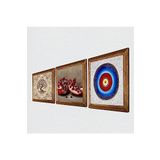 Pinecone Nazar, Hayat Ağacı, Nar Taş Duvar Tablosu - Ahşap Çerçeveli Taş Tablo - 25x25 cm - 3 Parça Set - Dekoratif Duvar Sanatı - Modern Ev ve Ofis Duvar Dekoru W3-946