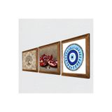 Pinecone Nazar, Hayat Ağacı, Nar Taş Duvar Tablosu - Ahşap Çerçeveli Taş Tablo - 25x25 cm - 3 Parça Set - Dekoratif Duvar Sanatı - Modern Ev ve Ofis Duvar Dekoru W3-947