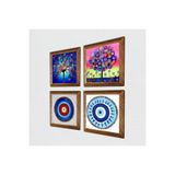 Pinecone Nazar, Hayat Ağacı Taş Duvar Tablosu - Ahşap Çerçeveli Taş Tablo - 25x25 cm - 4 Parça Set - Dekoratif Duvar Sanatı - Modern Ev ve Ofis Duvar Dekoru W4-845
