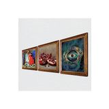 Pinecone Nazar, Kaplumbağa Terbiyecisi, Nar Taş Duvar Tablosu - Ahşap Çerçeveli Taş Tablo - 25x25 cm - 3 Parça Set - Dekoratif Duvar Sanatı - Modern Ev ve Ofis Duvar Dekoru W3-1556