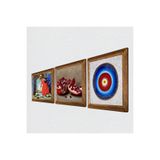 Pinecone Nazar, Kaplumbağa Terbiyecisi, Nar Taş Duvar Tablosu - Ahşap Çerçeveli Taş Tablo - 25x25 cm - 3 Parça Set - Dekoratif Duvar Sanatı - Modern Ev ve Ofis Duvar Dekoru W3-1565
