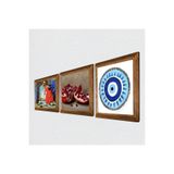 Pinecone Nazar, Kaplumbağa Terbiyecisi, Nar Taş Duvar Tablosu - Ahşap Çerçeveli Taş Tablo - 25x25 cm - 3 Parça Set - Dekoratif Duvar Sanatı - Modern Ev ve Ofis Duvar Dekoru W3-1566