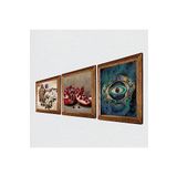 Pinecone Nazar, Kelebekli Çiçek, Nar Taş Duvar Tablosu - Ahşap Çerçeveli Taş Tablo - 25x25 cm - 3 Parça Set - Dekoratif Duvar Sanatı - Modern Ev ve Ofis Duvar Dekoru W3-1099