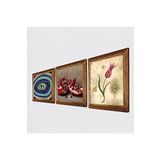 Pinecone Nazar, Lale Ebru Sanatı, Nar Taş Duvar Tablosu - Ahşap Çerçeveli Taş Tablo - 25x25 cm - 3 Parça Set - Dekoratif Duvar Sanatı - Modern Ev ve Ofis Duvar Dekoru W3-1632