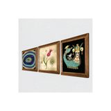 Pinecone Nazar, Lale Ebru Sanatı, Şahmeran Taş Duvar Tablosu - Ahşap Çerçeveli Taş Tablo - 25x25 cm - 3 Parça Set - Dekoratif Duvar Sanatı - Modern Ev ve Ofis Duvar Dekoru W3-664