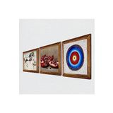Pinecone Nazar, Leonardo da Vinci At Heykeli, Nar Taş Duvar Tablosu - Ahşap Çerçeveli Taş Tablo - 25x25 cm - 3 Parça Set - Dekoratif Duvar Sanatı - Modern Ev ve Ofis Duvar Dekoru W3-1333