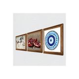 Pinecone Nazar, Leonardo da Vinci At Heykeli, Nar Taş Duvar Tablosu - Ahşap Çerçeveli Taş Tablo - 25x25 cm - 3 Parça Set - Dekoratif Duvar Sanatı - Modern Ev ve Ofis Duvar Dekoru W3-1334