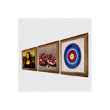 Pinecone Nazar, Leonardo da Vinci Mona Lisa, Nar Taş Duvar Tablosu - Ahşap Çerçeveli Taş Tablo - 25x25 cm - 3 Parça Set - Dekoratif Duvar Sanatı - Modern Ev ve Ofis Duvar Dekoru W3-1441