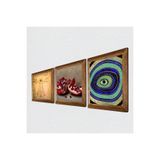 Pinecone Nazar, Leonardo da Vinci Vitruvius Adamı, Nar Taş Duvar Tablosu - Ahşap Çerçeveli Taş Tablo - 25x25 cm - 3 Parça Set - Dekoratif Duvar Sanatı - Modern Ev ve Ofis Duvar Dekoru W3-1380