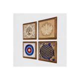 Pinecone Nazar, Lotus Çiçeği, Yaşam Çiçeği, Hayat Ağacı Taş Duvar Tablosu - Ahşap Çerçeveli Taş Tablo - 25x25 cm - 4 Parça Set - Dekoratif Duvar Sanatı - Modern Ev ve Ofis Duvar Dekoru W4-815