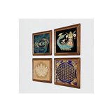 Pinecone Nazar, Lotus Çiçeği, Yaşam Çiçeği, Şahmeran Taş Duvar Tablosu - Ahşap Çerçeveli Taş Tablo - 25x25 cm - 4 Parça Set - Dekoratif Duvar Sanatı - Modern Ev ve Ofis Duvar Dekoru W4-792