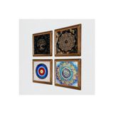 Pinecone Nazar, Mandala, Sri Yantra, Hayat Ağacı Taş Duvar Tablosu - Ahşap Çerçeveli Taş Tablo - 25x25 cm - 4 Parça Set - Dekoratif Duvar Sanatı - Modern Ev ve Ofis Duvar Dekoru W4-740