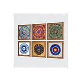 Pinecone Nazar, Mandala Taş Duvar Tablosu - Ahşap Çerçeveli Taş Tablo - 25x25 cm - 6 Parça Set - Dekoratif Duvar Sanatı - Modern Ev ve Ofis Duvar Dekoru W6-37