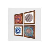 Pinecone Nazar, Mandala, Yaşam Çiçeği Taş Duvar Tablosu - Ahşap Çerçeveli Taş Tablo - 25x25 cm - 4 Parça Set - Dekoratif Duvar Sanatı - Modern Ev ve Ofis Duvar Dekoru W4-841