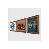 Pinecone Nazar, Nar Taş Duvar Tablosu - Ahşap Çerçeveli Taş Tablo - 25x25 cm - 3 Parça Set - Dekoratif Duvar Sanatı - Modern Ev ve Ofis Duvar Dekoru W3-1686