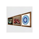 Pinecone Nazar, Şahmeran, Nar Taş Duvar Tablosu - Ahşap Çerçeveli Taş Tablo - 25x25 cm - 3 Parça Set - Dekoratif Duvar Sanatı - Modern Ev ve Ofis Duvar Dekoru W3-1017