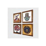 Pinecone Nazar, Semazen, Nar Ağacı, Fatma Ana Eli (Hamsa) Taş Duvar Tablosu - Ahşap Çerçeveli Taş Tablo - 25x25 cm - 4 Parça Set - Dekoratif Duvar Sanatı - Modern Ev ve Ofis Duvar Dekoru W4-655