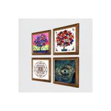 Pinecone Nazar, Sri Yantra, Hayat Ağacı, Nar Ağacı Taş Duvar Tablosu - Ahşap Çerçeveli Taş Tablo - 25x25 cm - 4 Parça Set - Dekoratif Duvar Sanatı - Modern Ev ve Ofis Duvar Dekoru W4-1008