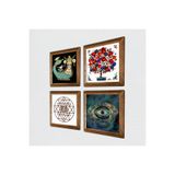 Pinecone Nazar, Sri Yantra, Şahmeran, Nar Ağacı Taş Duvar Tablosu - Ahşap Çerçeveli Taş Tablo - 25x25 cm - 4 Parça Set - Dekoratif Duvar Sanatı - Modern Ev ve Ofis Duvar Dekoru W4-1011