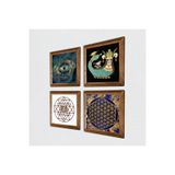 Pinecone Nazar, Sri Yantra, Yaşam Çiçeği, Şahmeran Taş Duvar Tablosu - Ahşap Çerçeveli Taş Tablo - 25x25 cm - 4 Parça Set - Dekoratif Duvar Sanatı - Modern Ev ve Ofis Duvar Dekoru W4-793