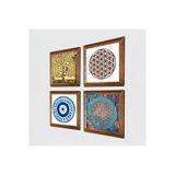 Pinecone Nazar, Yaşam Çiçeği, Gustav Klimt Hayat Ağacı Taş Duvar Tablosu - Ahşap Çerçeveli Taş Tablo - 25x25 cm - 4 Parça Set - Dekoratif Duvar Sanatı - Modern Ev ve Ofis Duvar Dekoru W4-833