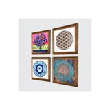 Pinecone Nazar, Yaşam Çiçeği, Hayat Ağacı Taş Duvar Tablosu - Ahşap Çerçeveli Taş Tablo - 25x25 cm - 4 Parça Set - Dekoratif Duvar Sanatı - Modern Ev ve Ofis Duvar Dekoru W4-834