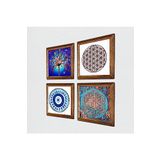 Pinecone Nazar, Yaşam Çiçeği, Hayat Ağacı Taş Duvar Tablosu - Ahşap Çerçeveli Taş Tablo - 25x25 cm - 4 Parça Set - Dekoratif Duvar Sanatı - Modern Ev ve Ofis Duvar Dekoru W4-835