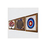 Pinecone Nazar, Yaşam Çiçeği, Nar Ağacı Taş Duvar Tablosu - Ahşap Çerçeveli Taş Tablo - 25x25 cm - 3 Parça Set - Dekoratif Duvar Sanatı - Modern Ev ve Ofis Duvar Dekoru W3-345