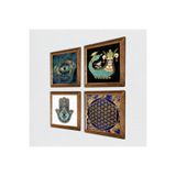 Pinecone Nazar, Yaşam Çiçeği, Şahmeran, Fatma Ana Eli (Hamsa) Taş Duvar Tablosu - Ahşap Çerçeveli Taş Tablo - 25x25 cm - 4 Parça Set - Dekoratif Duvar Sanatı - Modern Ev ve Ofis Duvar Dekoru W4-798