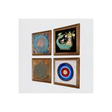 Pinecone Nazar, Yaşam Çiçeği, Şahmeran Taş Duvar Tablosu - Ahşap Çerçeveli Taş Tablo - 25x25 cm - 4 Parça Set - Dekoratif Duvar Sanatı - Modern Ev ve Ofis Duvar Dekoru W4-494