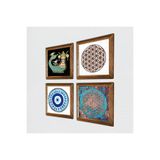Pinecone Nazar, Yaşam Çiçeği, Şahmeran Taş Duvar Tablosu - Ahşap Çerçeveli Taş Tablo - 25x25 cm - 4 Parça Set - Dekoratif Duvar Sanatı - Modern Ev ve Ofis Duvar Dekoru W4-830