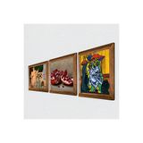 Pinecone Picasso Ağlayan Kadın, İki Müzisyen Kız Tablosu, Nar Taş Duvar Tablosu - Ahşap Çerçeveli Taş Tablo - 25x25 cm - 3 Parça Set - Dekoratif Duvar Sanatı - Modern Ev ve Ofis Duvar Dekoru W3-1517