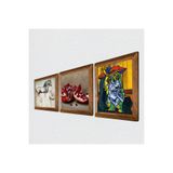 Pinecone Picasso Ağlayan Kadın, Leonardo da Vinci At Heykeli, Nar Taş Duvar Tablosu - Ahşap Çerçeveli Taş Tablo - 25x25 cm - 3 Parça Set - Dekoratif Duvar Sanatı - Modern Ev Duvar Dekoru W3-1348