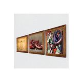 Pinecone Picasso, Da Vinci, Nar Taş Duvar Tablosu - Ahşap Çerçeveli Taş Tablo - 25x25 cm - 3 Parça Set - Dekoratif Duvar Sanatı - Modern Ev ve Ofis Duvar Dekoru W3-1397