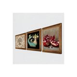 Pinecone Şahmeran, Hayat Ağacı, Nar Taş Duvar Tablosu - Ahşap Çerçeveli Taş Tablo - 25x25 cm - 3 Parça Set - Dekoratif Duvar Sanatı - Modern Ev ve Ofis Duvar Dekoru W3-896