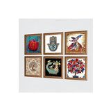 Pinecone Şahmeran, Hayat Ağacı, Semazen, Nar Ağacı, Nar, Fatma Ana Eli Taş Duvar Tablosu - Ahşap Çerçeveli Taş Tablo - 25x25 cm - 6 Parça Set - Dekoratif Duvar Sanatı - Modern Ev Duvar Dekoru W6-29