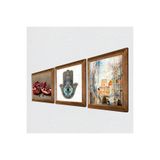 Pinecone Salvador Dalí Amerika’nın Keşfi, Nar, Fatma Ana Eli Taş Duvar Tablosu - Ahşap Çerçeveli Taş Tablo - 25x25 cm - 3 Parça Set - Dekoratif Duvar Sanatı - Modern Ev ve Ofis Duvar Dekoru W3-780