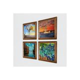 Pinecone Salvador Dalí, Claude Monet, Van Gogh, İstanbul Kız Kulesi Taş Duvar Tablosu - Ahşap Çerçeveli Taş Tablo - 25x25 cm - 4 Parça Set - Dekoratif Duvar Sanatı - Modern Ev Duvar Dekoru W4-751