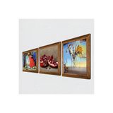 Pinecone Salvador Dalí, Kaplumbağa Terbiyecisi, Nar Taş Duvar Tablosu - Ahşap Çerçeveli Taş Tablo - 25x25 cm - 3 Parça Set - Dekoratif Duvar Sanatı - Modern Ev ve Ofis Duvar Dekoru W3-1582