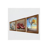 Pinecone Salvador Dalí, Kelebekli Çiçek, Nar Taş Duvar Tablosu - Ahşap Çerçeveli Taş Tablo - 25x25 cm - 3 Parça Set - Dekoratif Duvar Sanatı - Modern Ev ve Ofis Duvar Dekoru W3-1201