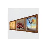 Pinecone Salvador Dalí, Leonardo da Vinci, Nar Taş Duvar Tablosu - Ahşap Çerçeveli Taş Tablo - 25x25 cm - 3 Parça Set - Dekoratif Duvar Sanatı - Modern Ev ve Ofis Duvar Dekoru W3-1399