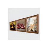 Pinecone Salvador Dalí, Leonardo da Vinci, Nar Taş Duvar Tablosu - Ahşap Çerçeveli Taş Tablo - 25x25 cm - 3 Parça Set - Dekoratif Duvar Sanatı - Modern Ev ve Ofis Duvar Dekoru W3-1457