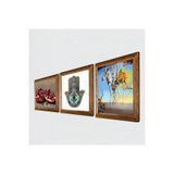 Pinecone Salvador Dalí, Nar, Fatma Ana Eli (Hamsa) Taş Duvar Tablosu - Ahşap Çerçeveli Taş Tablo - 25x25 cm - 3 Parça Set - Dekoratif Duvar Sanatı - Modern Ev ve Ofis Duvar Dekoru W3-781