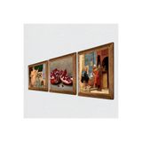 Pinecone Satranç Oyunu, İki Müzisyen Kız Tablosu, Nar Taş Duvar Tablosu - Ahşap Çerçeveli Taş Tablo - 25x25 cm - 3 Parça Set - Dekoratif Duvar Sanatı - Modern Ev ve Ofis Duvar Dekoru W3-1462