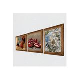Pinecone Satranç Oyunu, Kelebekli Çiçek, Nar Taş Duvar Tablosu - Ahşap Çerçeveli Taş Tablo - 25x25 cm - 3 Parça Set - Dekoratif Duvar Sanatı - Modern Ev ve Ofis Duvar Dekoru W3-1130